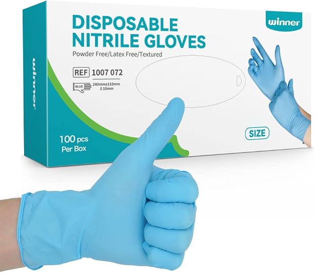 Winner Nitrile Disposable Gloves, Professional Medical Protective Gloves - Powder Free & Latex Free Disposable Surgical Gloves, Durable Multi Use Work gloves - Disposable Nitrile Gloves 100