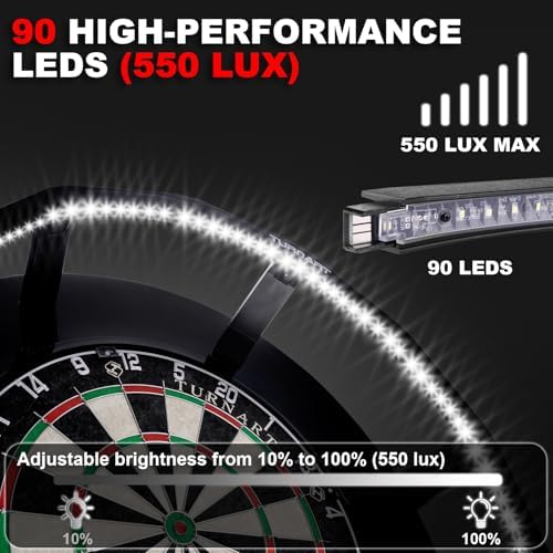 Turnart 360° Pro Dart Lighting for Dartboard, Cork, 90 LED, Brightness Control, Steel Dart, Living Room or Bar