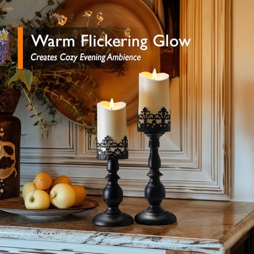 Image of Homemory 6 inchx3 inch Outdoor Waterproof Flameless Candles, LED Candles, Battery Operated Candles with Remote and Timers, Electric Fake Plastic Pillar Candles, Ivory White, Set of 2