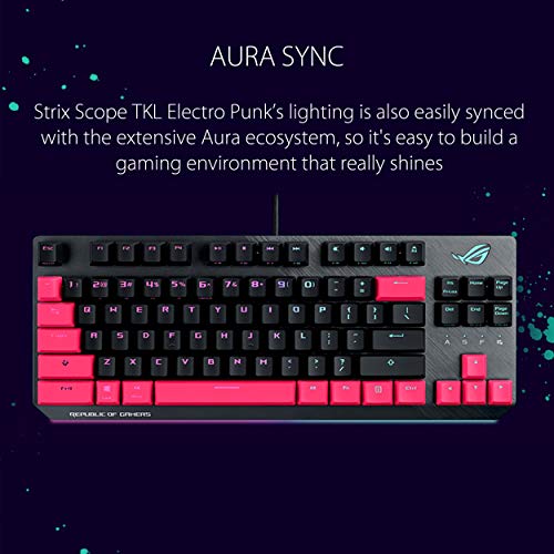 Asus Rog Strix Scope Tkl Electro Punk Mechanical Gaming Keyboard, Cherry Mx Red Switches, 2X Wider Ctrl Key For Greater Fps Precision, Gaming Keyboard For Pc, Aura Sync Rgb Lighting, Quick-Toggle,Pink #TOP3