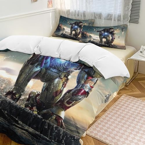 YINGD Iron Man Bedding Comforter Sets, 3-Piece Bedding Set Soft Warm Bed Set with 1 Duvet Cover And 2 Pillowcases for Bedroom All Season