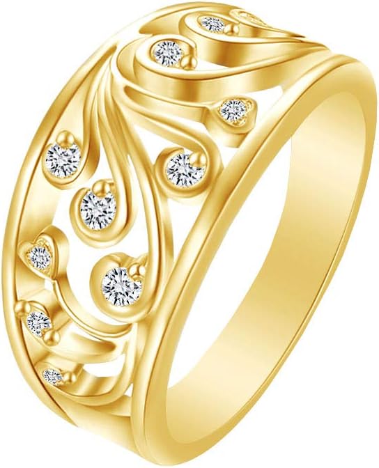 AFFY Round Shape White Cubic Zirconia Filigree Engagement Band Ring 14k Gold Over Sterling Silver