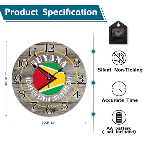 Horloge murale drapeau Guyane pour salon et cuisine rustique