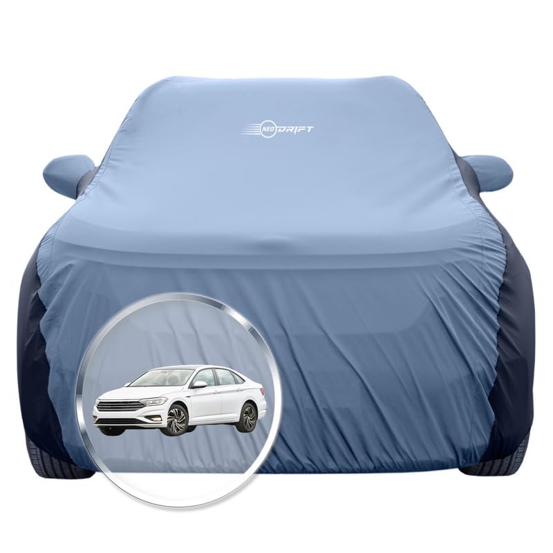 Image of NEODRIFT 'SuperTech' Car Cover for Volkswagen Jetta (100% Water-Resistant, All Weather Protection, Tailored Fit, Multi-Layered & Breathable Fabric) (Colour: L.Blue+Black)