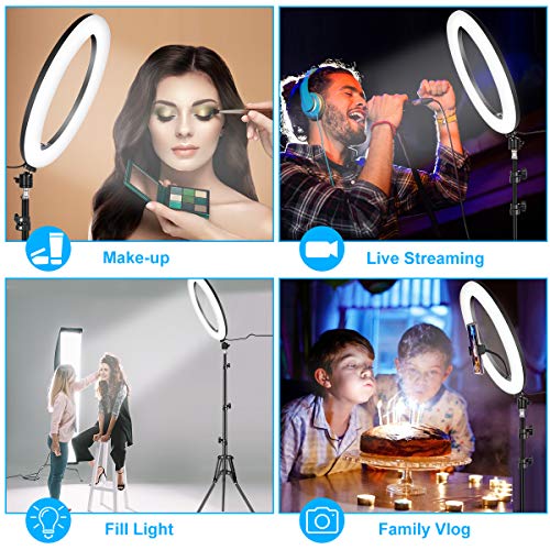 image for VCOO 10”RGB Selfie Ring Light with Tripod Stand & Cell Phone Holder 