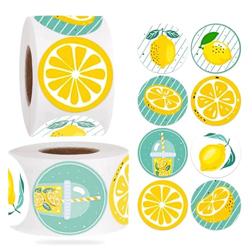 Y-YUEMY 1000pcs 1.5 Inch Cute Lemon Stickers Roll for Lemonade Cups Lemonade Stand Envelope Seals Cards Candy Cookie Bag Notebooks Gift Bakery Party Decorations (Style 1)