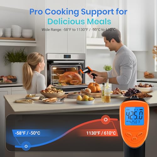Image of Etekcity Infrared Thermometer Laser Temperature Gun, -58F~1130F, Orange | Cooking, Pizza Oven, BBQ, Meat, Kitchen, Reptile, HVAC, Adjustable Emissivity, MAX Display, High Temperature