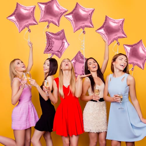 Image of Star Balloons, 18 Inch Foil Balloons, 10 PCS Star Balloons Foil, Pink Star Foil Balloons Set Mylar Balloons Pink Balloons Star for Birthday Party Anniversary Wedding New Year Valentine Decorations