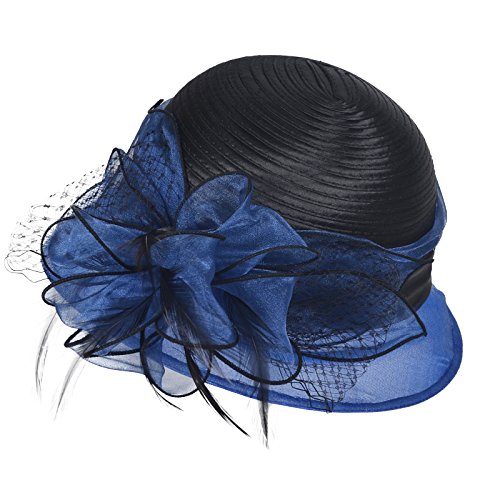 Original One Women's Cloche Bowler Hats KDC1721 for Kentucky Derby Day, Church, Wedding, Tea Party, Ascots (Navy/Black) - Thumbnail 5