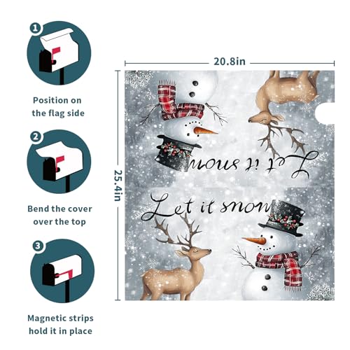 Image of Winter Welcome Mailbox Cover Magnetic Large Size 25.5 inchx21 inch Winte Snowman Cardinal Post Letter Box Covers Winter Christmas Snowflakes Magnetic Snowy Mailbox Wrap for Outside