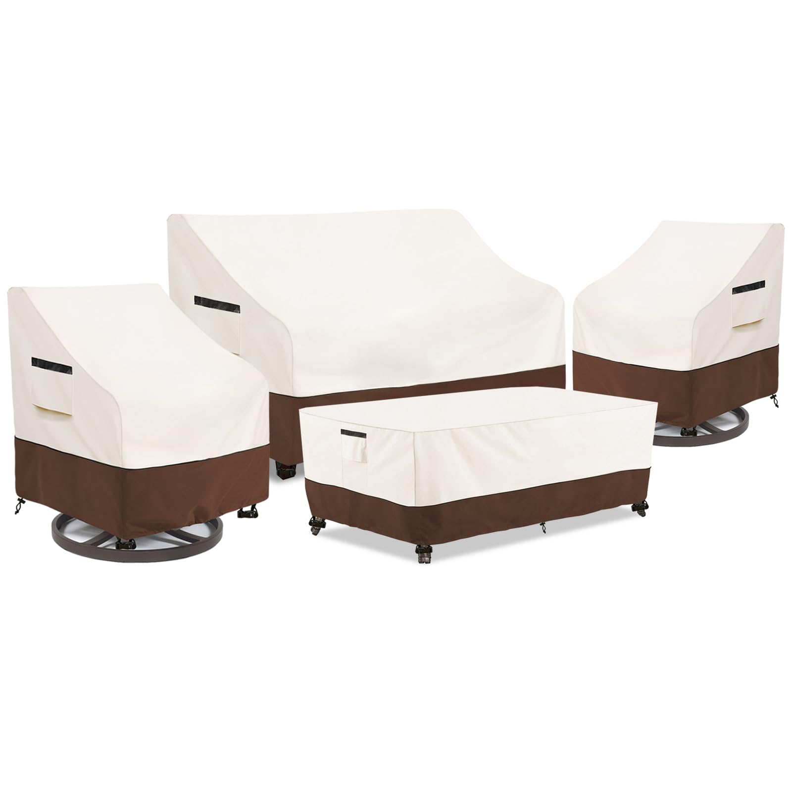 Aacabo Patio Furniture Covers Set,4-Piece 600D Heavy Duty Waterproof Outdoor Furniture Cover for Patio Swivel Rocker Chairs,Loveseat and Coffee Table,