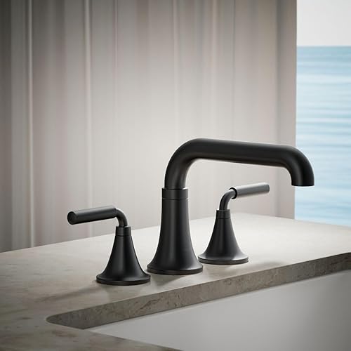 Miniatura 2 de Kohler T27417-4-BL - Juego de grifo de baño de montaje en cubierta, grifo de bañera con dos manijas de palanca, negro mate