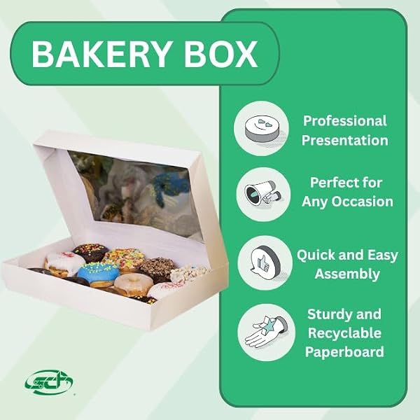 SCT White Window Bakery Box (24 Pack) 16x12x2.5, Auto Pop-Up Containers for Cake, 16 inch Bakery Pack, Cookie Box with Window, Disposable Donut Box, 24543-24 by SOUTHERN CHAMPION TRAY - Image 3