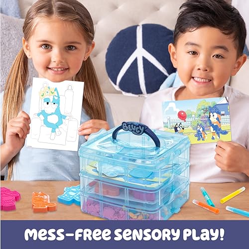 Image of Bluey Stackable Sensory Case, Reusable Sensory Bin with Stickers, Sensory Play Sand Bags, Coloring Activities, Toddler Activities, Sensory Toys, Sensory Toys for Toddlers 1-3