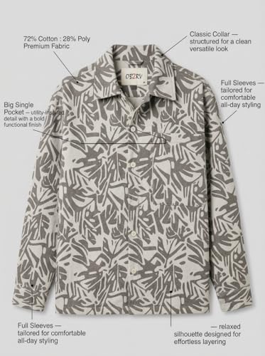 Image of Men's Cotton Overshirt Shacket | Full Sleeve | Single Pocket | Oversized Shirt