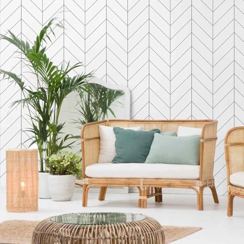 Image of White Line Wallpaper for Wall - Peel and Stick Self Adhesive Removable Waterproof PVC Wall Sticker for Home & Office Decor 45 x 300 CM (Pack of 1)