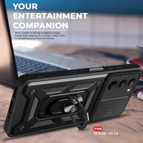 Image of AIBEX Back Cover for Realme 80X 5G / Realme P3X 5G / Realme 14X 5G | D10 Tough Armor Case | Sliding Camera Shield | 360 Protection | Kickstand Ring Holder | Military-Grade Shockproof Bumper Case