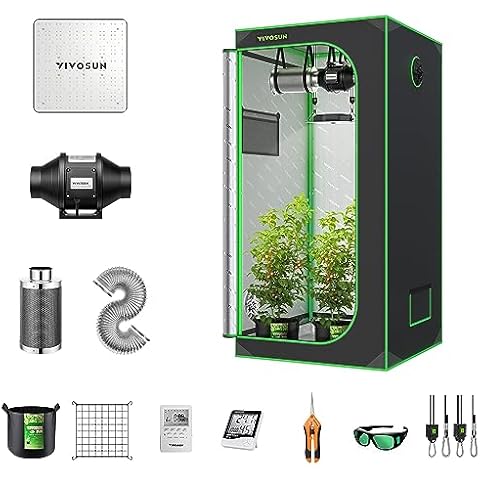 VIVOSUN Grow Tent Complete System, 2.7 x 2.7 ft. Growing Tent Kit Complete with VS1000 Led Grow Light 4 Inch 190CFM Inline Fan Carbon Filter and 8 ft. Ducting Combo, 32" x 32" x 63" Cover