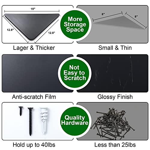 Corner Floating Shelves Set Of 3 | Corner Wall Shelves | Wall Mounted Corner Storage Display Shelving For Bathroom, Bedroom, Living Room, Kitchen | 12-4/5" D X 12-4/5" W | Triangle Shape, Matte Black #TOP5