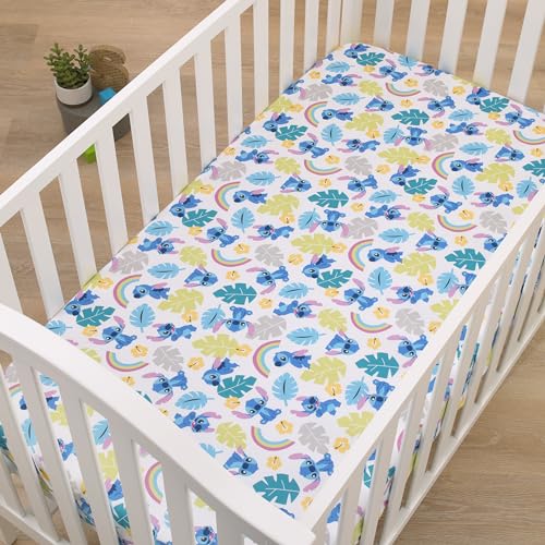 Image of Disney Stitch Blue, Teal, Lime, and White Nursery Fitted Crib Sheet