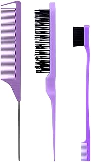 Hair Comb, 3 x Hair Combs, Tail Comb, Smooth Brush Edges, Comb Brushes, Hard Bristles Brush, Hair Brush, Sturdy Comb, Grooming Combs for Women (Purple)