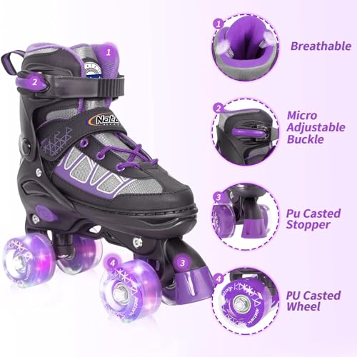 Image of Kids Roller Skates for Girls, Purple Adjustable Rollerskates with Light Up Wheels for Teens Youth Ages 6-12 10 11 12, Beginners Outdoor Sports Toys, Best Birthday Gift for Girls Kids