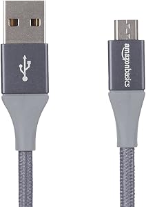 Amazon Basics Double Braided Nylon USB 2.0 A to Micro B Charger Cable | 6 Feet, Dark Grey