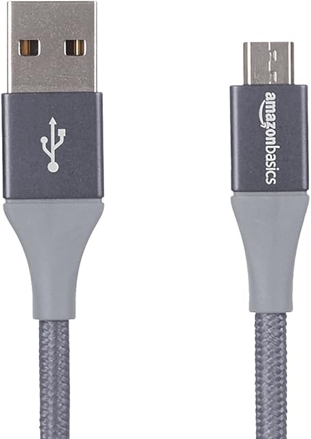 Amazon Basics Double Braided Nylon USB 2.0 A to Micro B Cable | 1 Foot (0.3 m), Dark Grey