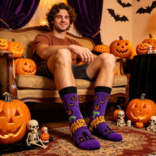 Halloween Socks Men, Halloween Gifts for Men Boys, Pumpkin Skeleton Socks - image 6
