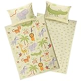 🎁 LIEFERUMFANG: süßes Affen, Tiger & Elefanten Kinder-Bettwäsche-Set, bestehend aus 1 x Bett-Bezug 100x135 cm und 1 x Kissen-Bezug 40x60 cm. Dieses Design eignet sich gut als Geschenk Idee für Jungen, Jungs und Mädchen.