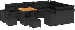 vidaXL Garten-Sofa-Set mit Kissen mit Speicher 12 pcs Schwarz, Garten und Terrasse, modernes modulares Outdoor-Möbel, UV-beständiges Sofa-Set, ergonomische Lounge-Ecke