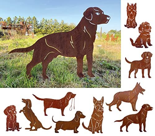 Steinfigurenwelt Labrador Edelrost-Gartenstecker