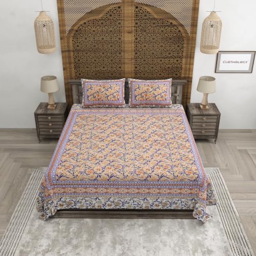 Image of Bedsheet for Double Bed King Size | Jaipuri Rajasthani Cotton Bed Sheet | 1 King Size bedsheet with Pillow Cover | 240 TC Jaipuri Prints Flat Double Bed Bedsheet Cotton King Size