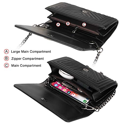 Small Leather Crossbody Bag for Women Black Quilted Purse Cross Body Phone Clutch Bag Chain Crossbody Purse Flap Bag3