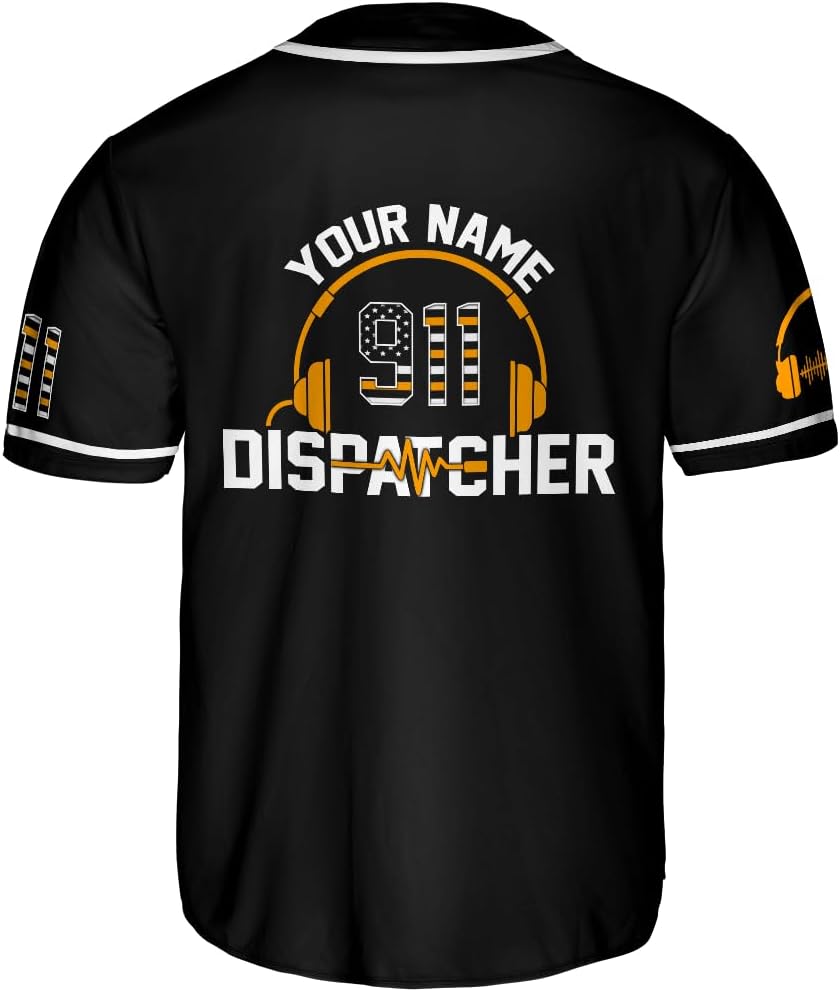 Custom Dispatcher Baseball Jersey, Emergency Thin Yellow Line for 911 Dispatcher Shirt, Dispatcher US Flag Jersey