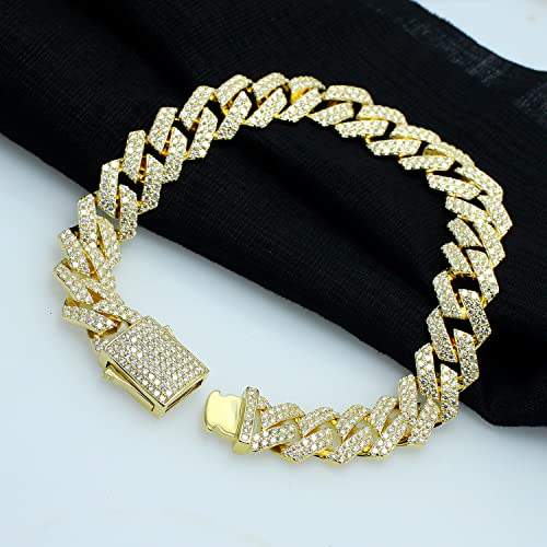 Savearth Diamonds Round Cut Lab Created Moissanite Diamond 12Mm Width Cuban Chain Bracelet In 14K Yellow Gold Over Sterling Silver Jewelry For Men (G-H Color, Vvs1 Clarity, 9.00 Ct) 8.5" Long #TOP4