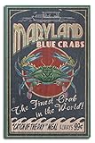 Maryland, Blue Crabs Vintage Sign Birch Wood Wall Sign (10x15 Rustic Home Decor, Ready to Hang Art)