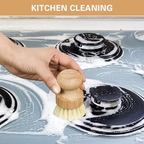 Image of Wooden Dish Brushes, Dish Scrubber Brush for Cleaning Dishes, Natural Sisal + Palm Bristles, Set of 2
