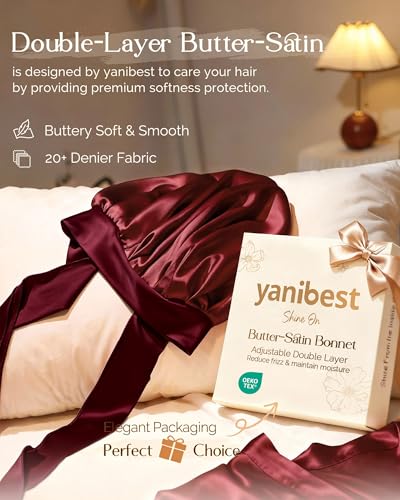 Image of YANIBEST Adjustable Silk Bonnet for Sleeping Women Double Layer Satin Bonnet Reduce Friction Prevent Frizz Curly Hair