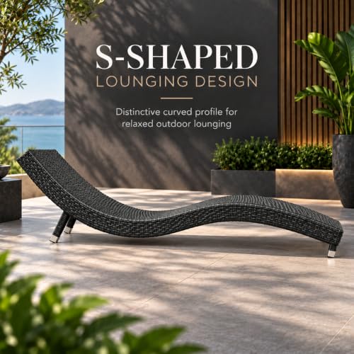 Image of Outdoor Wicker Chaise Lounge, Sun Lounger for Garden, Terrace, Poolside & Patio, Lounge Chair for Sunbathing, Reading & Relaxation (Black)