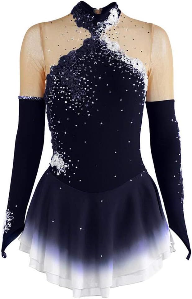 Ice Skating Competition Costume Long Sleeved Figure Skating Dress for Girls Ice Dance Performance Wear