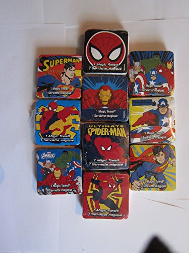 Peach Tree Playthings 4 Count Superhero Character Towel Set - White Cotton Napkins (4 x 11.5