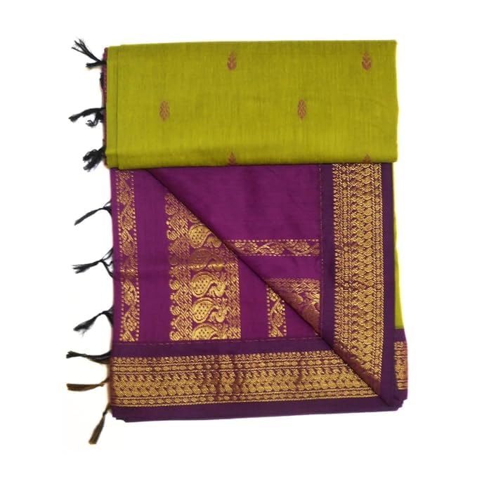 Image of Pure Kalyani Cotton Saree | Zari Border & Blouse Piece - Lata Gadwal Design | Traditional Saree