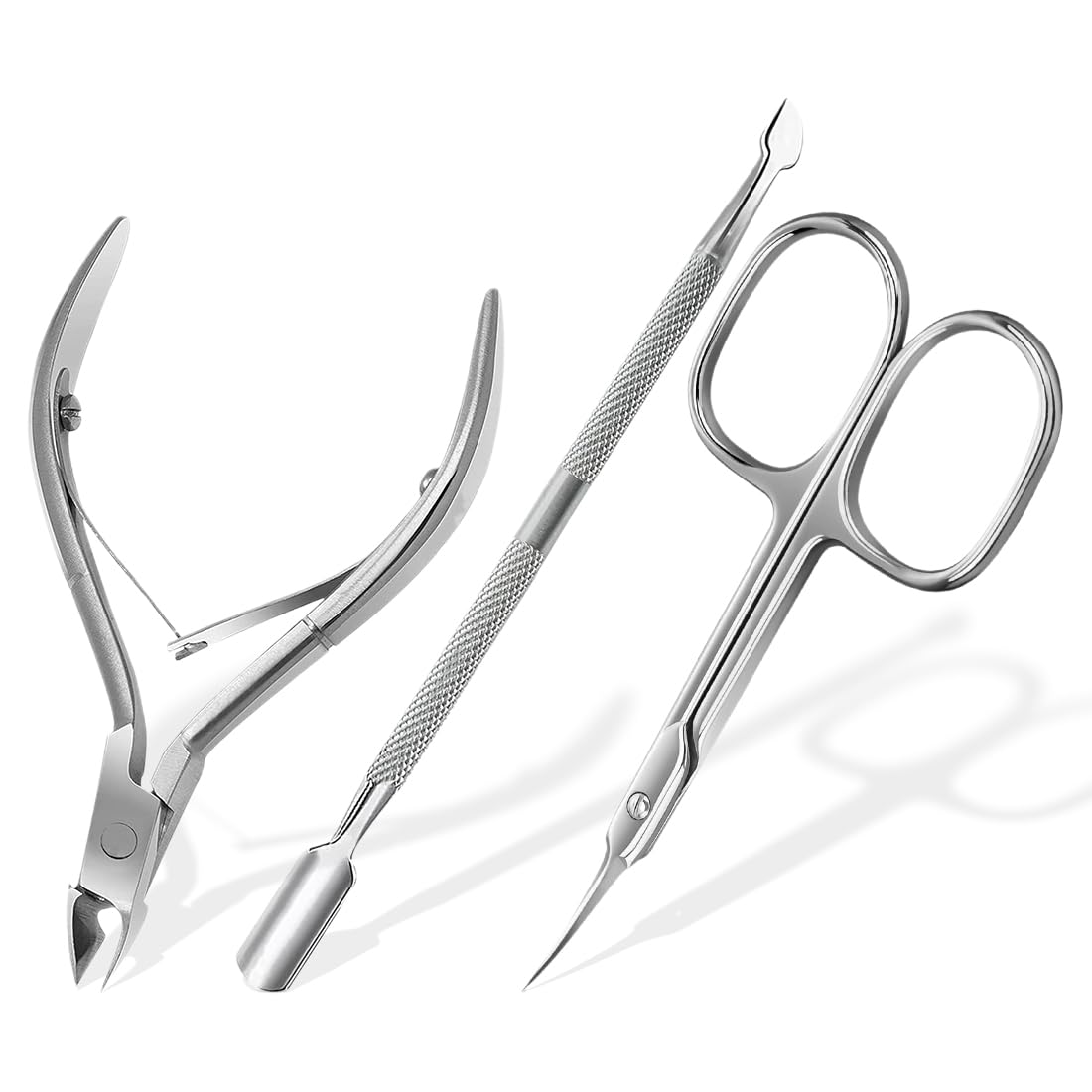 3 Pezzi Cuticola e Ricrescita Cuticole, 3 in 1 Professionale Strumenti per Pedicure Manicure, con Pinze Forbici Cuticola, Pelle Morta Remover Forchette, Kit per la Pulizia delle Unghie