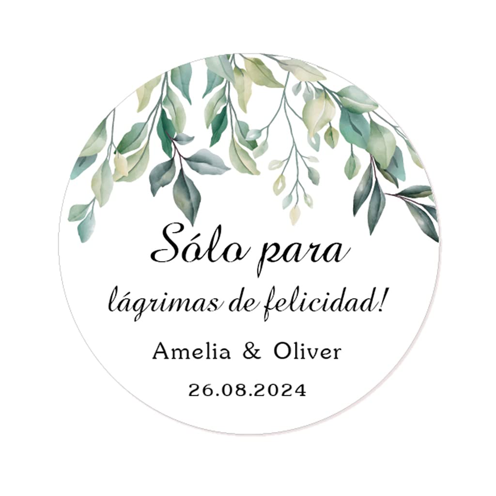 50 PERSONALIZADAS Flor pegatinas de boda - Sólo para lágrimas de felicidad! - 40MM REDONDO Pegatinas de papel tisú/Regalos de invitados para Boda, Bautismo o Comunión - Rd 038 (006)