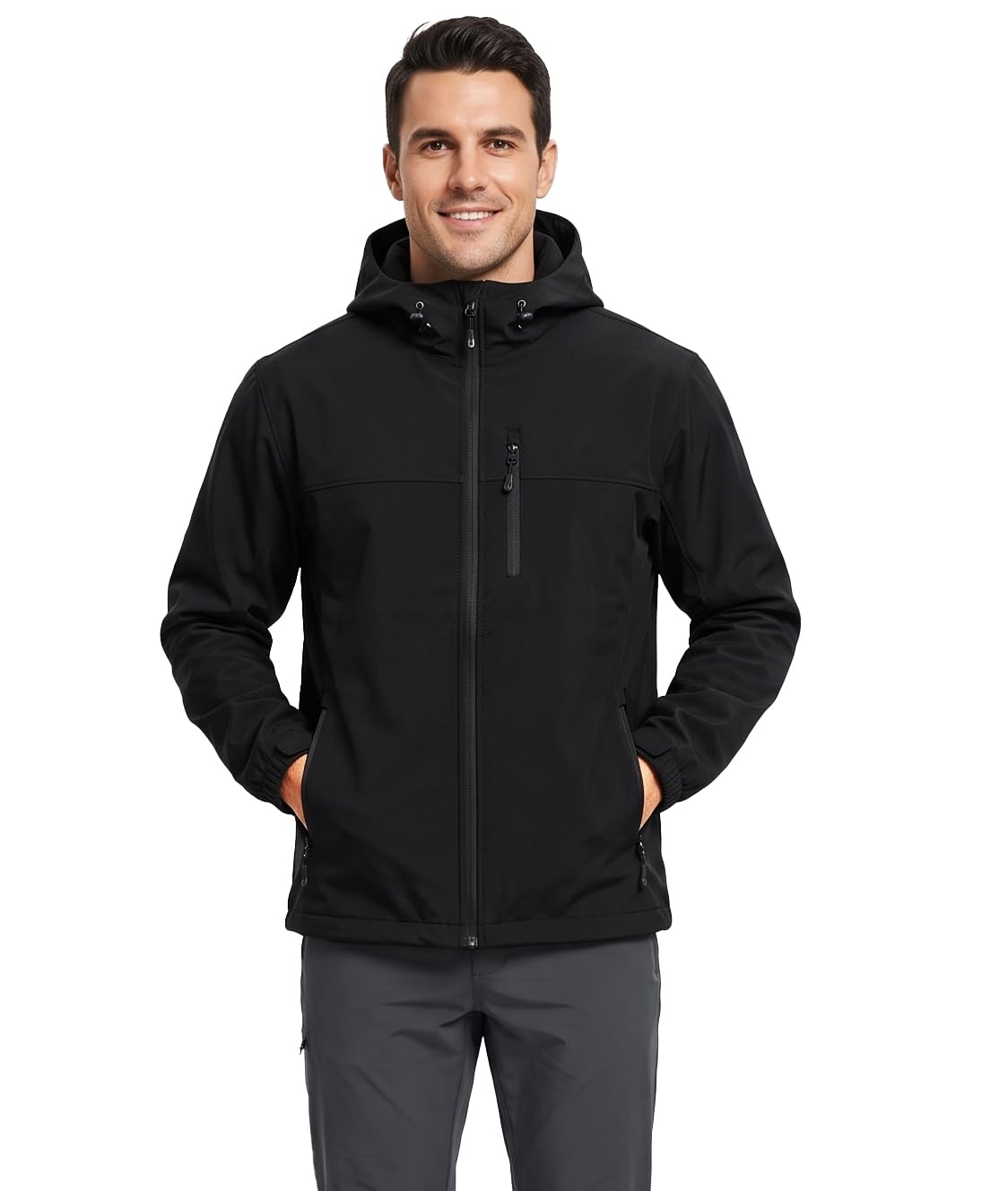 W JIANWANG Chubasquero para hombre, impermeable, transpirable, con capucha, resistente al viento, costuras selladas, chaqueta rígida ligera para senderismo, trekking, bicicleta, camping