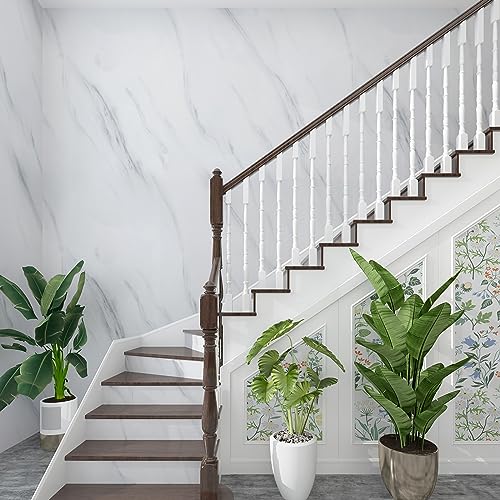 JSEVEM 80CM×4M Extra Wide Thick White Grey Marble Wallpaper Peel and Stick Waterproof White Gray Marble Contact Paper for Worktop Vinyl Glossy Granite Wall Sticker for Bedroom Bathroom Living Room - Image 2