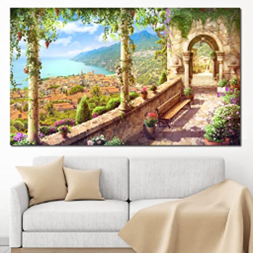Peinture sur toile de paysage de lac abstrait vintage moderne sans cadre en 50x90 cm