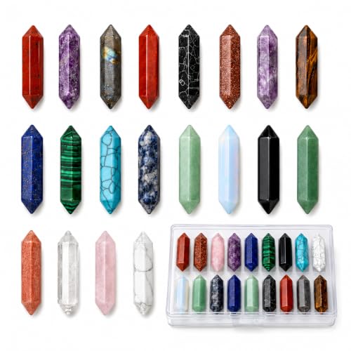 SaiXuan 20 Pcs Cristales Curativos Piedras,7 Piedras Chakrass para Alineación de Chakras, Meditación y Energía, Amatista, Obsidiana, Ojo de Tigre, Regalo Mujeres Navidad, Terapia de Cristal