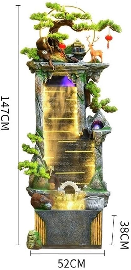 Standing Waterfall Indoor Water Fountain Waterfall Fountain with Lighting, 147cm Tall Tiered Waterfall Fountains for Garden, Patio, Backyard Decor Floor Fountain
